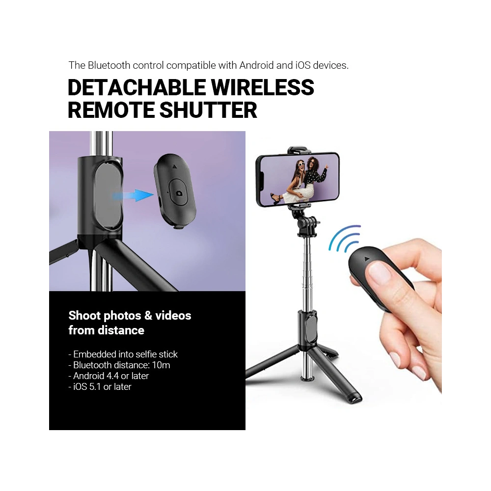 Selfie stick Crong SelfieGo Lite Bluetooth tripod (czarny)