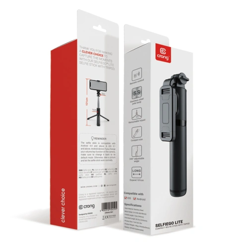 Buy Crong SelfieGo Lite selfie stick Bluetooth tripod (black) - CRG728 - {ean13} - Home Screen Store Europe