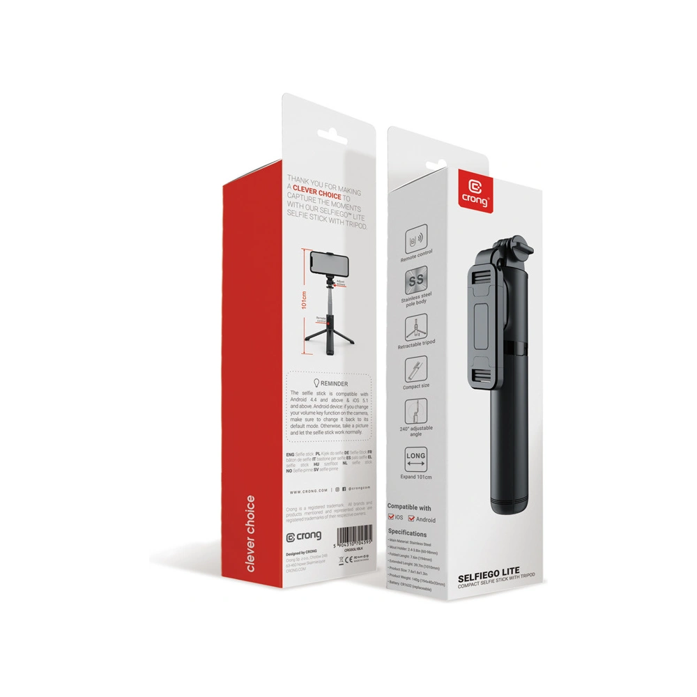 Selfie stick Crong SelfieGo Lite Bluetooth tripod (czarny)