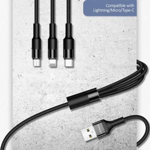 Kup Kabel 3w1 USAMS U5 US-SJ219 USB-A / Lightning / microUSB / USB-C 1,5m 2A czarny/black - USA1104 - {ean13} - Sklep Home Screen