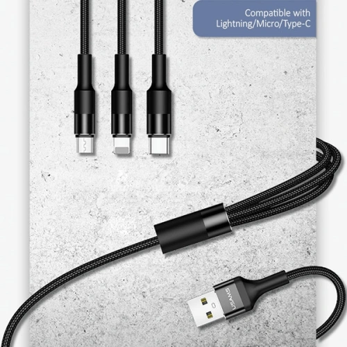 Kup Kabel 3w1 USAMS U5 US-SJ219 USB-A / Lightning / microUSB / USB-C 1,5m 2A černý/black - USA1104 - {ean13} - Sklep Home Screen