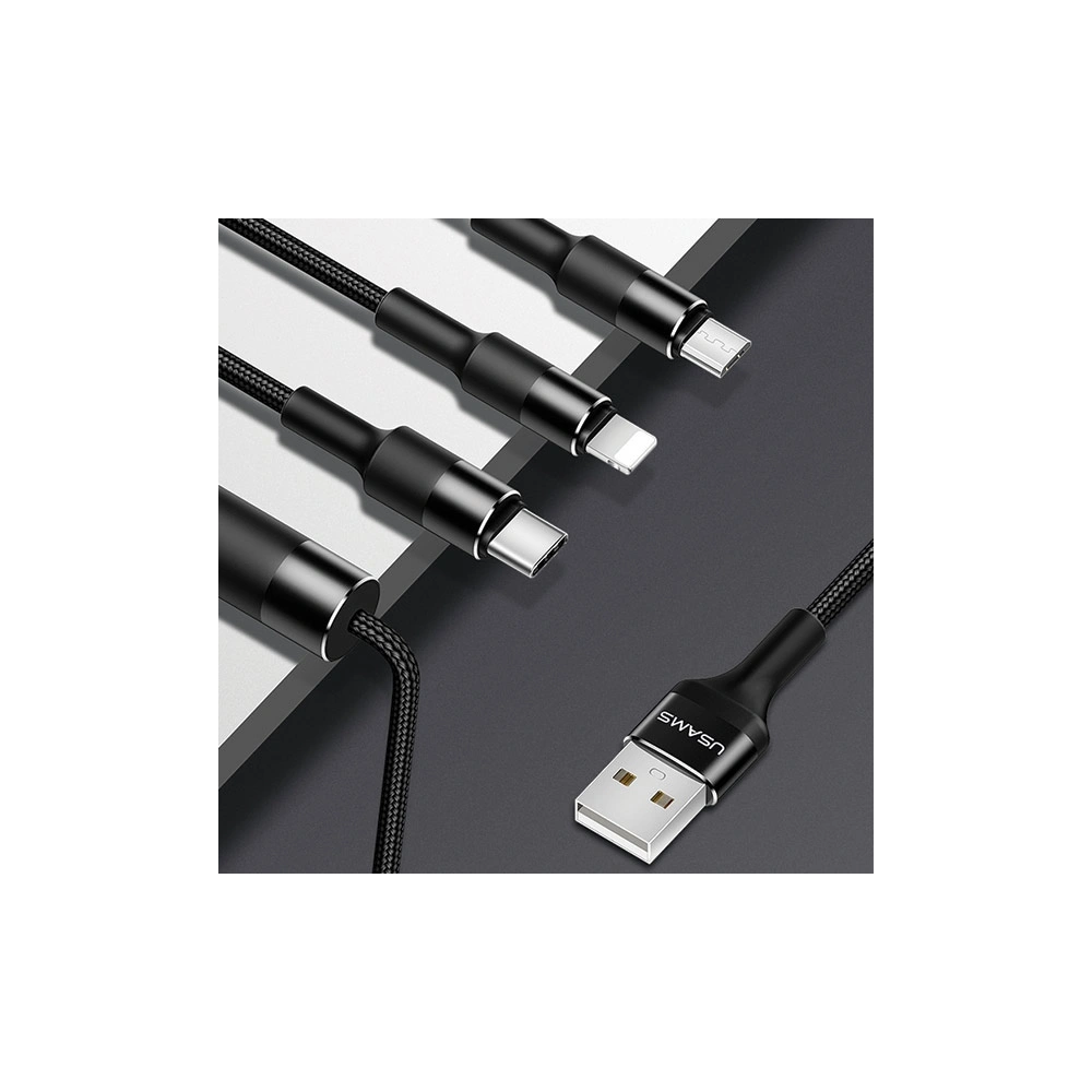 Kabel 3w1 USAMS U5 US-SJ219 USB-A / Lightning / microUSB / USB-C 1,5m 2A czarny/black
