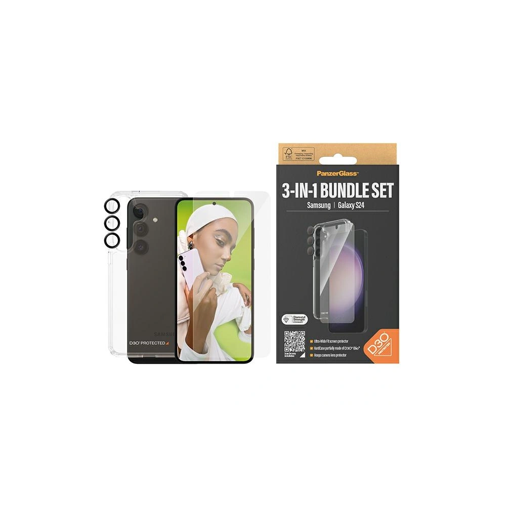 Zestaw PanzerGlass Bundle 3in1 Samsung Galaxy S24 Hardcase + Screen Protector + Camera Lens
