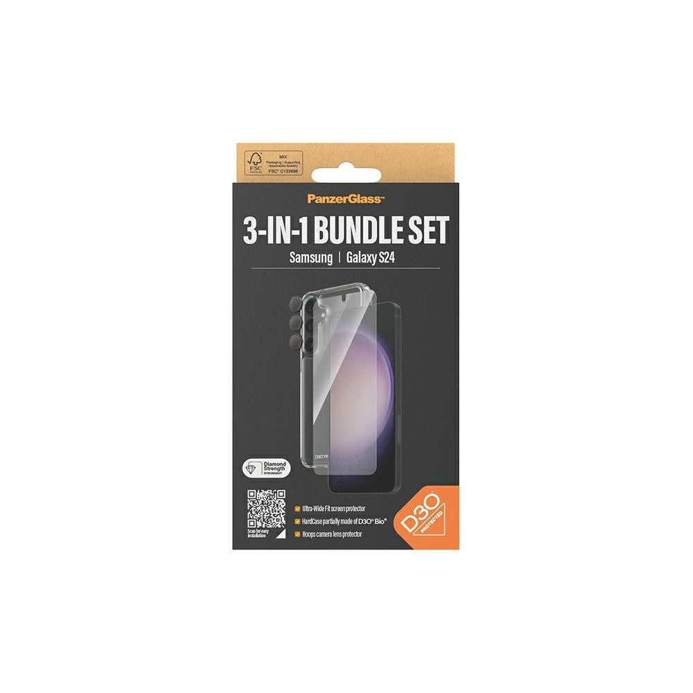 Zestaw PanzerGlass Bundle 3in1 Samsung Galaxy S24 Hardcase + Screen Protector + Camera Lens