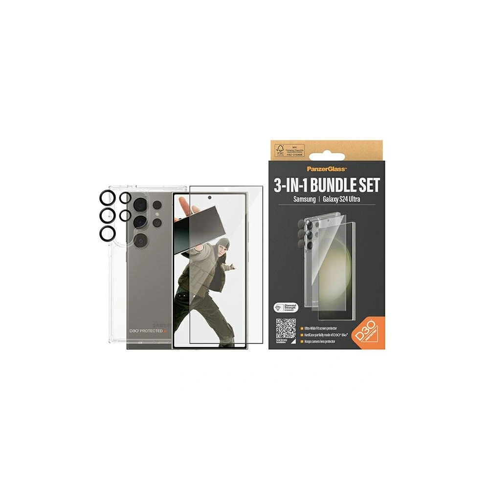 Zestaw PanzerGlass Bundle 3in1 Samsung Galaxy S24 Ultra Hardcase + Screen Protector + Camera Lens
