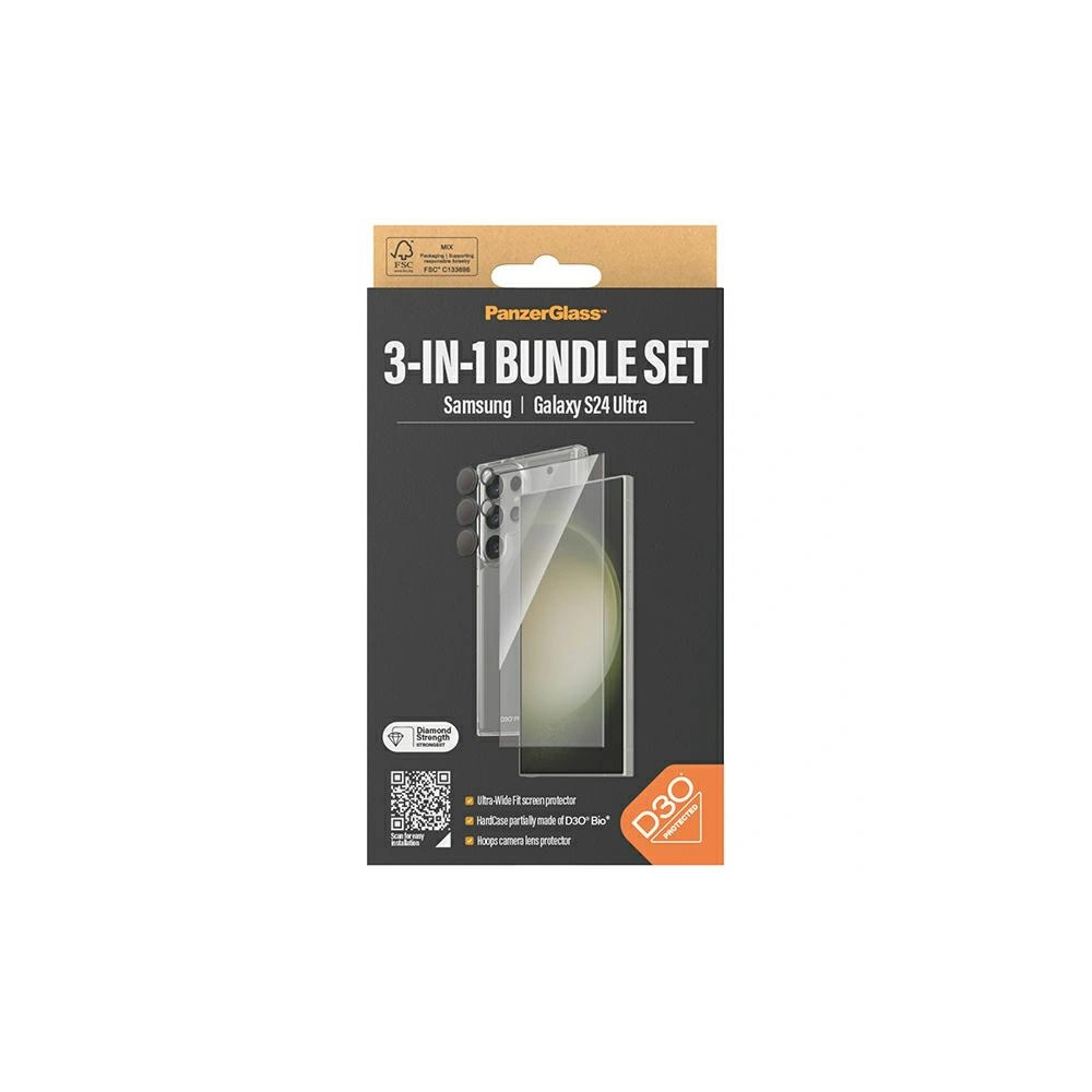 Zestaw PanzerGlass Bundle 3in1 Samsung Galaxy S24 Ultra Hardcase + Screen Protector + Camera Lens