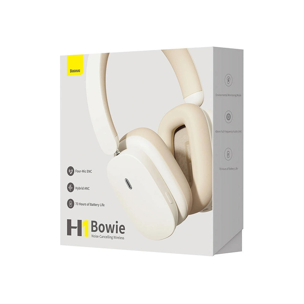 Słuchawki bezprzewodowe nauszne Baseus Bowie H1 Bluetooth 5.2 ANC białe