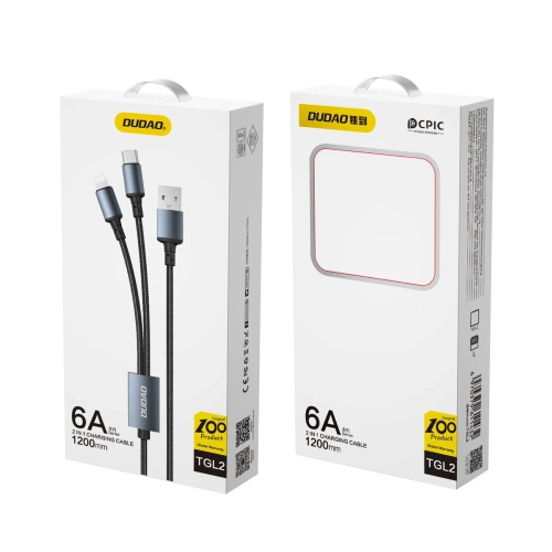 Kup Kábel Dudao 2w1 USB-A - USB-C / Lightning 6A fekete (TGL2) - DDA196 - {ean13} - Sklep Home Screen