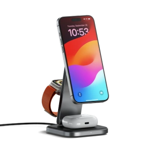 Kup Ładowarka bezprzewodowa Satechi 3-in-1 Foldable Charging Stand Qi2 do trzech urządzeń (US,CAN,EU,UK) space gray - STH134 - {ean13} - Sklep Home Screen