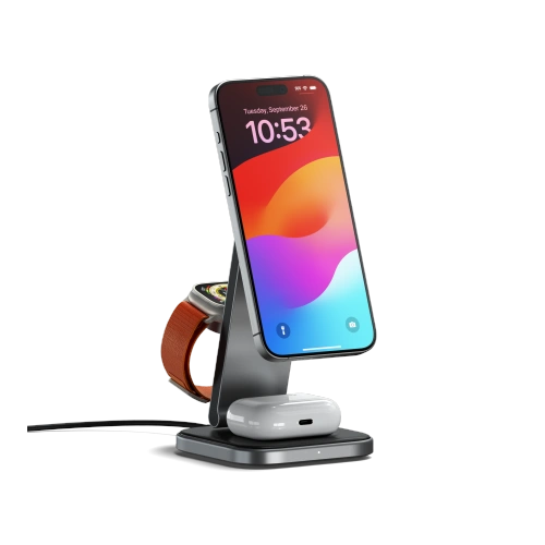 Kup Ładowarka bezprzewodowa Satechi 3-in-1 Foldable Charging Stand Qi2 do trzech urządzeń (US,CAN,EU,UK) space gray - STH134 - {ean13} - Sklep Home Screen