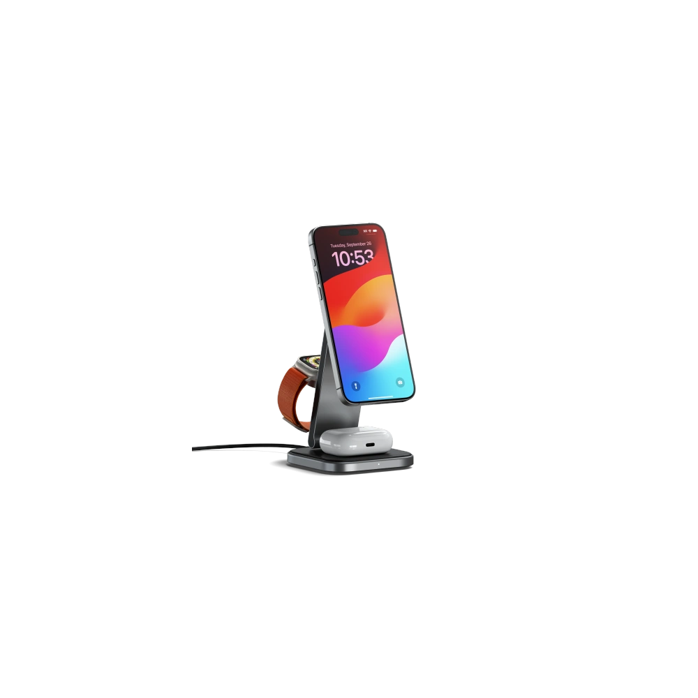 Ładowarka bezprzewodowa Satechi 3-in-1 Foldable Charging Stand Qi2 do trzech urządzeń (US,CAN,EU,UK) space gray