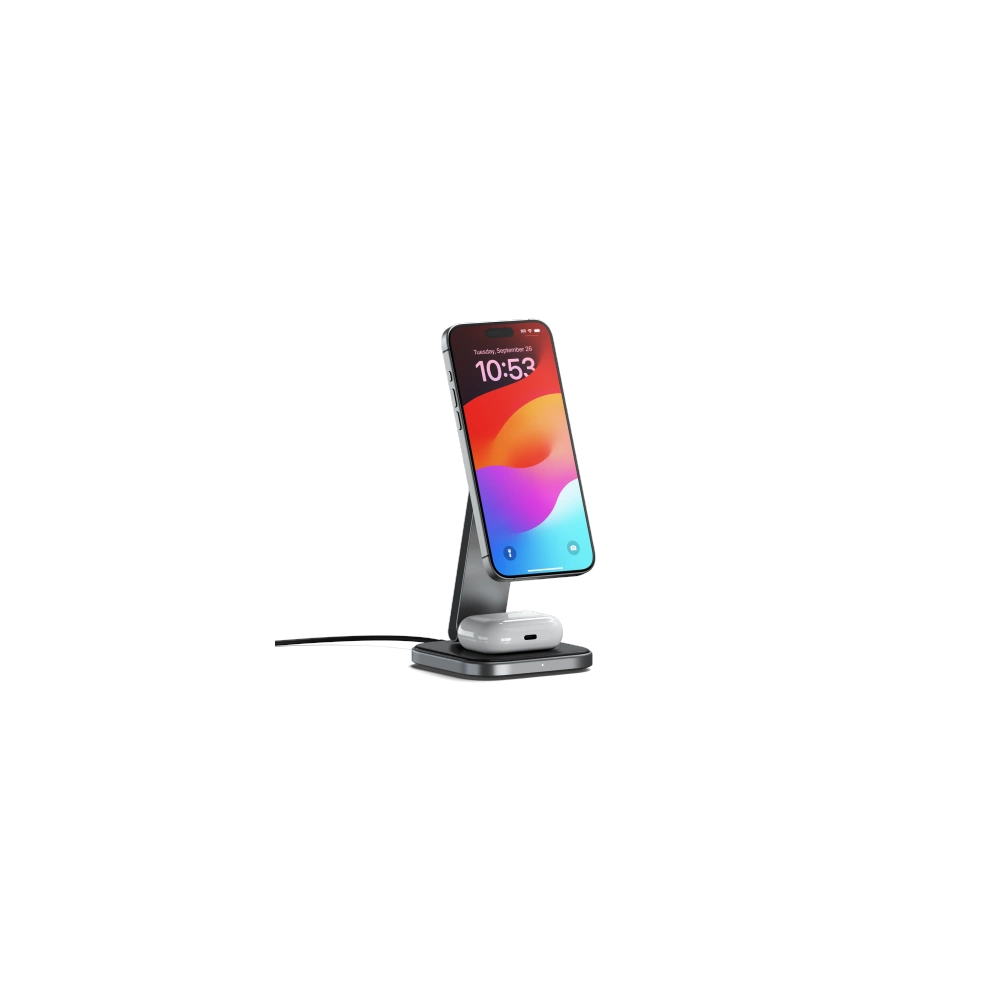 Ładowarka bezprzewodowa Satechi 2-in-1 Foldable Charging Stand Qi2 do dwóch urządzeń space gray