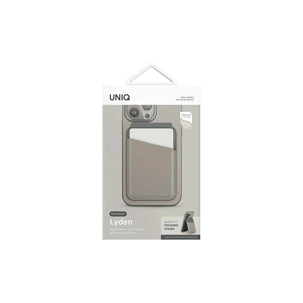 Portfel magnetyczny RFID z funkcją podstawki UNIQ Lyden DS beżowo-zielony/ivory-lichen green