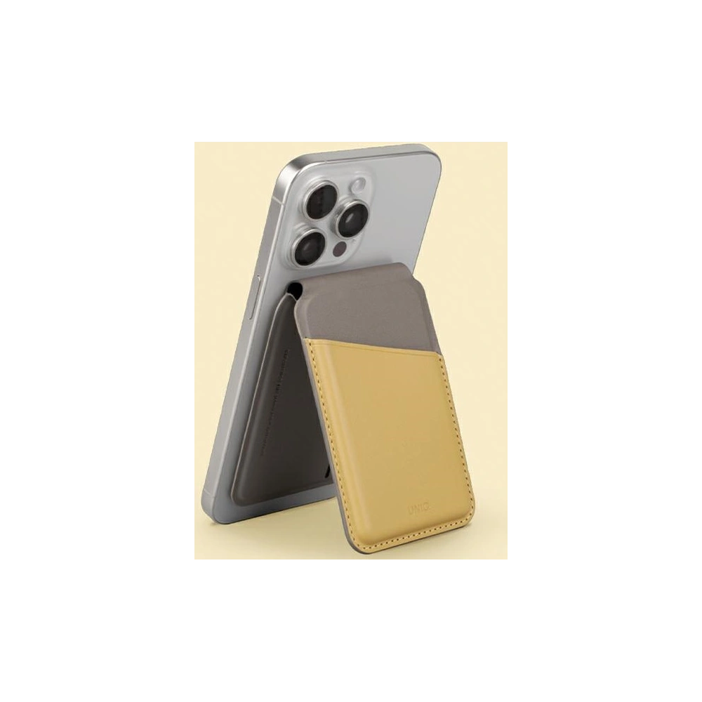 Portfel magnetyczny RFID z funkcją podstawki UNIQ Lyden DS żółto-szary/canary yellow-flint grey