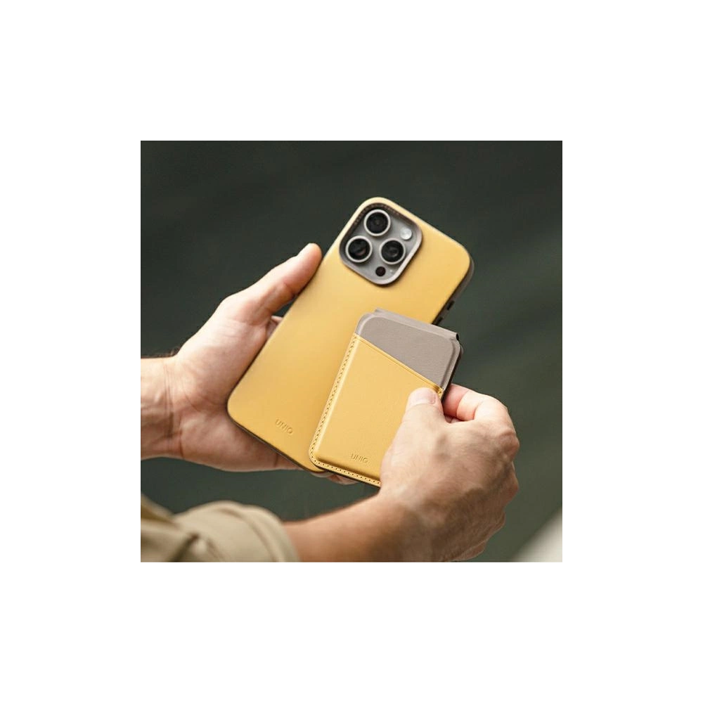 Portfel magnetyczny RFID z funkcją podstawki UNIQ Lyden DS żółto-szary/canary yellow-flint grey