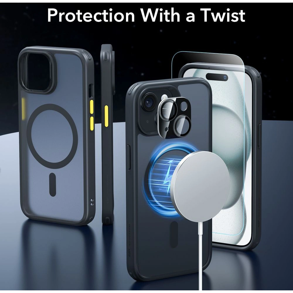Zestaw etui + szkło na ekran + osłona na obiektyw ESR Classic Pro Set Halolock MagSafe Apple iPhone 15 Frosted Black