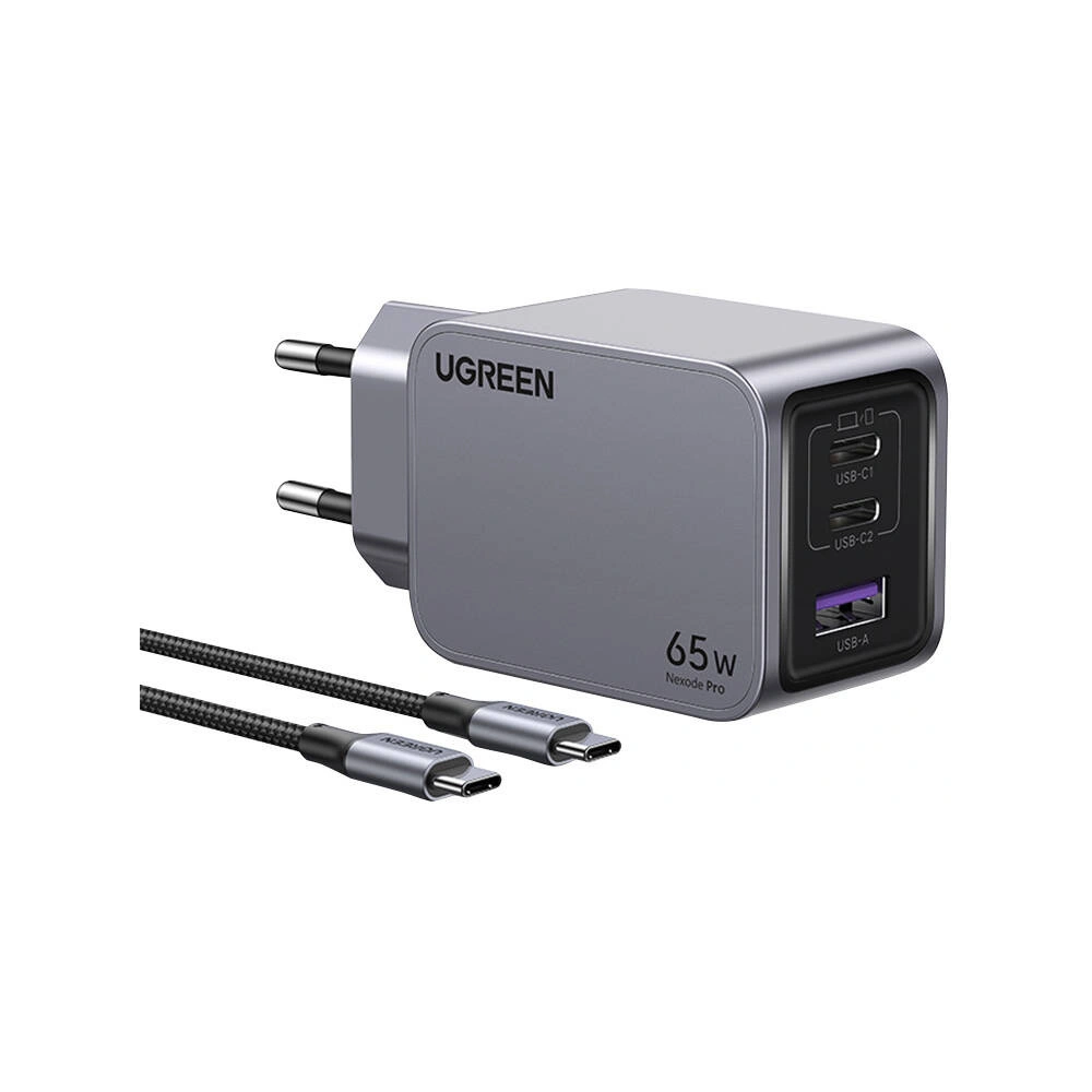 Ładowarka sieciowa UGREEN Nexode Pro USB-A, 2xUSB-C 65W + kabel USB-C / USB-C 1.5m czarna