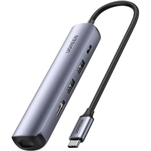 Kup UGREEN Revodok CM418 Adapter USB-C / 2xUSB-A, HDMI 4K30Hz, RJ45 1Gbps, PD 100W grau - UGR1835 - {ean13} - Sklep Home Screen