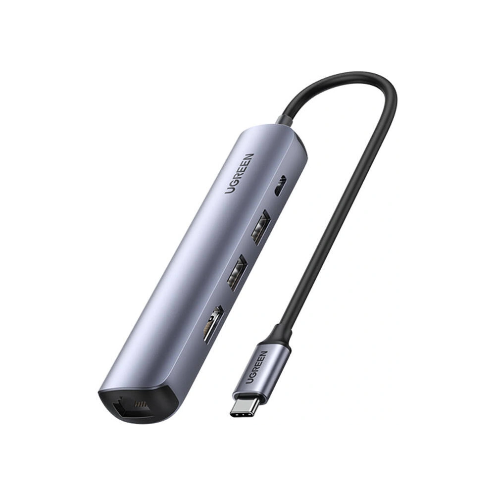 Adapter UGREEN Revodok CM418 USB-C / 2xUSB-A, HDMI 4K30Hz, RJ45 1Gbps, PD 100W szary