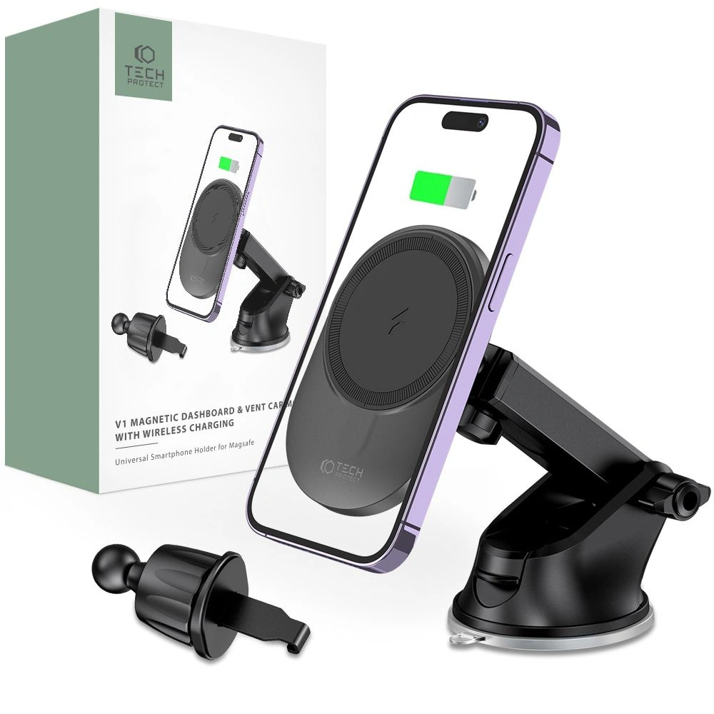 [OUTLET] Uchwyt samochodowy z ładowarką bezprzewodową MagSafe Tech-Protect MM15W-V1 Dashboard & Vent Car Mount Wireless Charger 15W Black