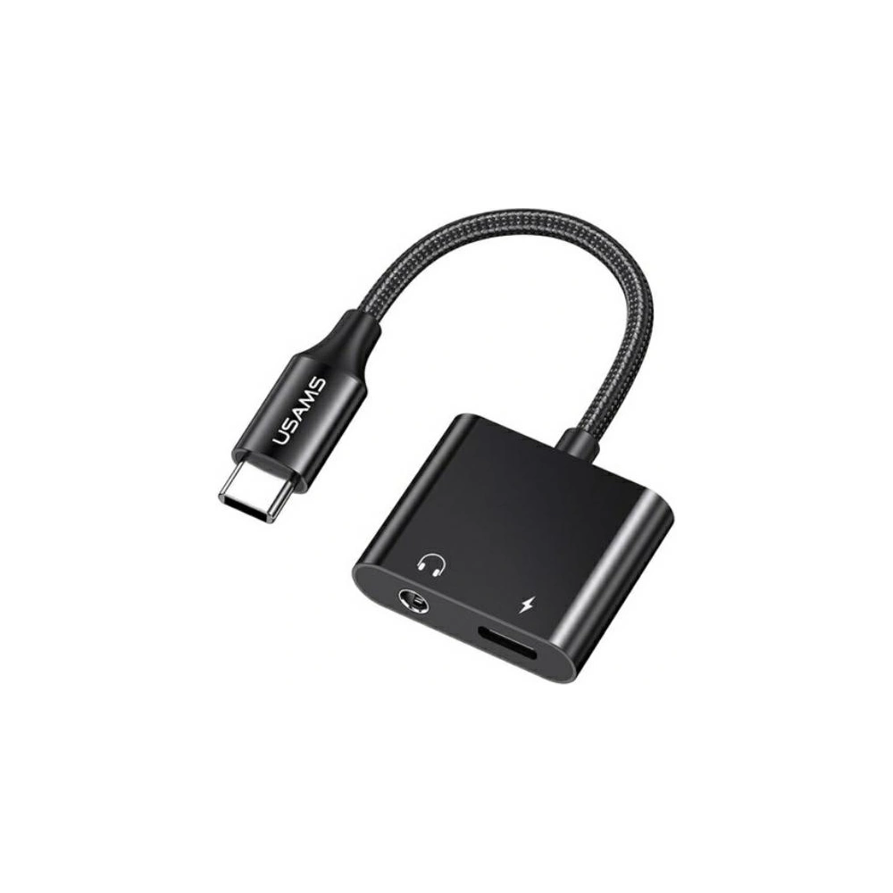 Adapter USAMS AU15 US-SJ598 USB-C / jack 3.5m DAC, USB-C PD 60W czarny/black