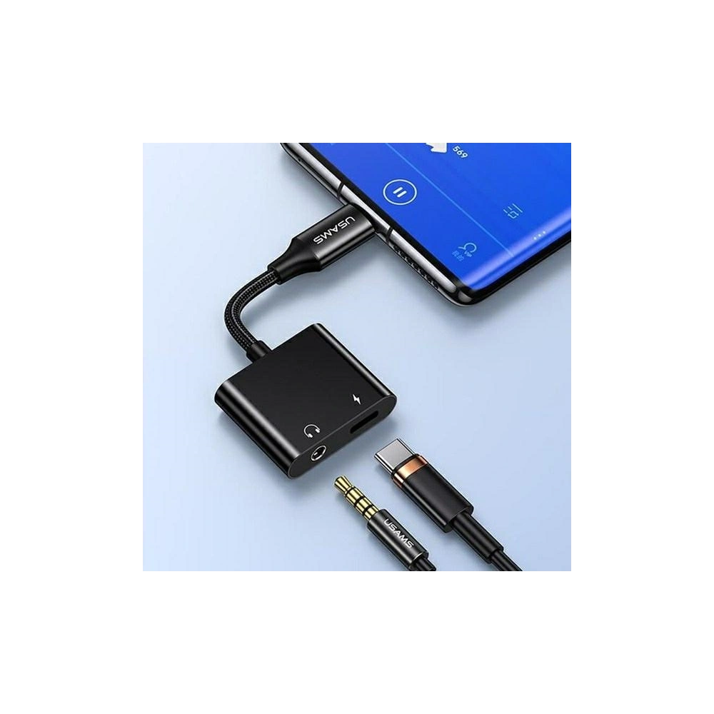 Adapter USAMS AU15 US-SJ598 USB-C / jack 3.5m DAC, USB-C PD 60W czarny/black