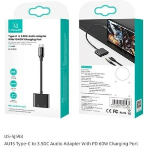 Kup Adapter USAMS AU15 US-SJ598 USB-C / jack 3.5m DAC, USB-C PD 60W schwarz/black - USA1106 - {ean13} - Sklep Home Screen