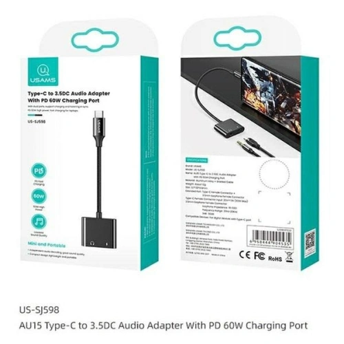 Kup Adapter USAMS AU15 US-SJ598 USB-C / jack 3.5m DAC, USB-C PD 60W schwarz/black - USA1106 - {ean13} - Sklep Home Screen