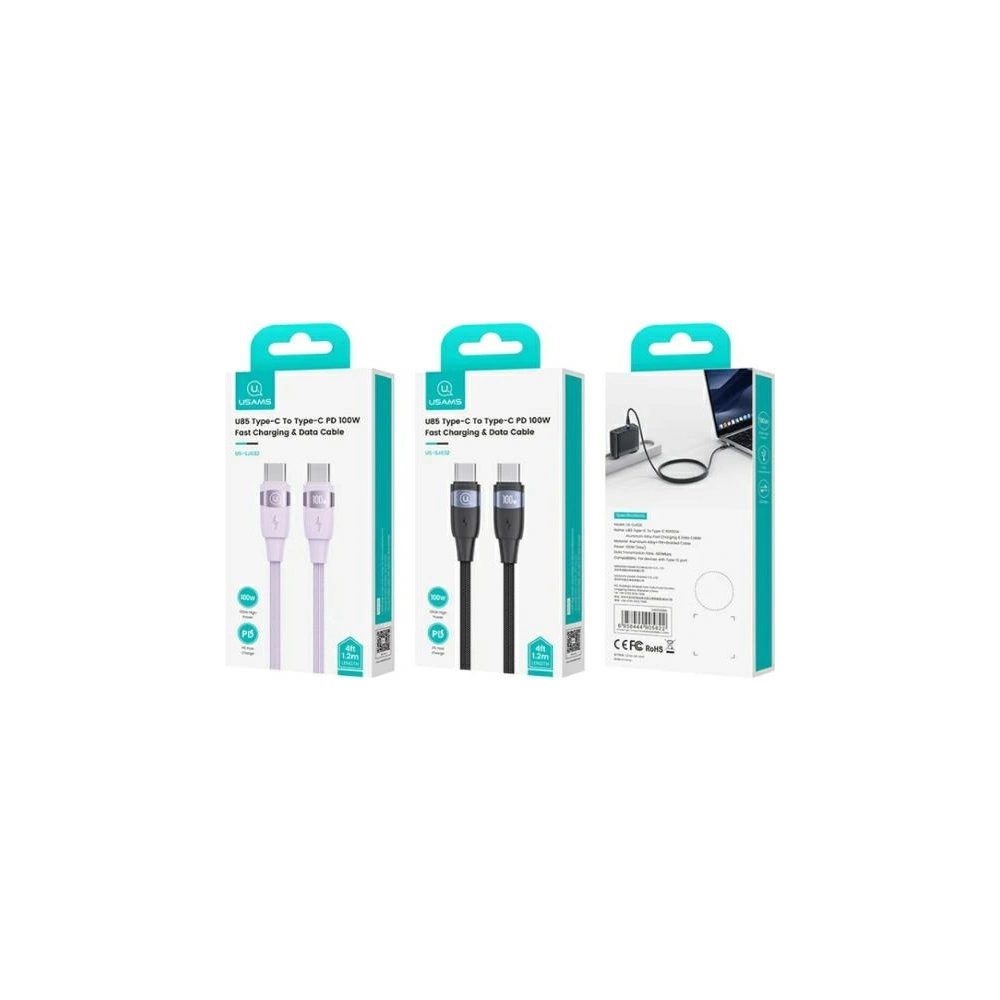 Kabel USAMS U85 US-SJ632 USB-C / USB-C 100W 1.2m PD Fast Charging fioletowy/purple
