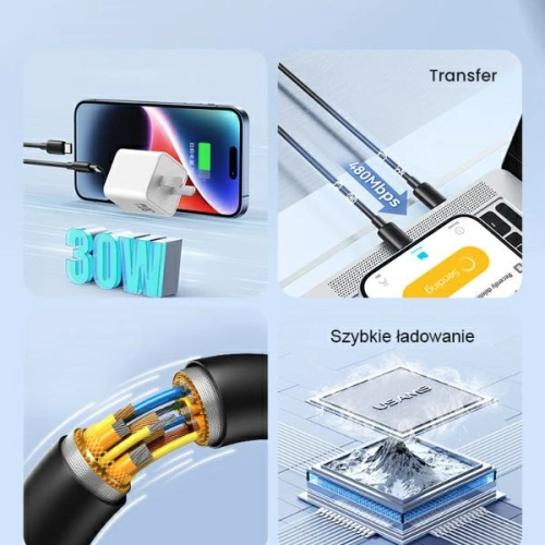 Kup USAMS YD Sorozat USB-C / USB-C 60W 1m Gyors Töltő kábel fekete - USA1113 - {ean13} - Sklep Home Screen