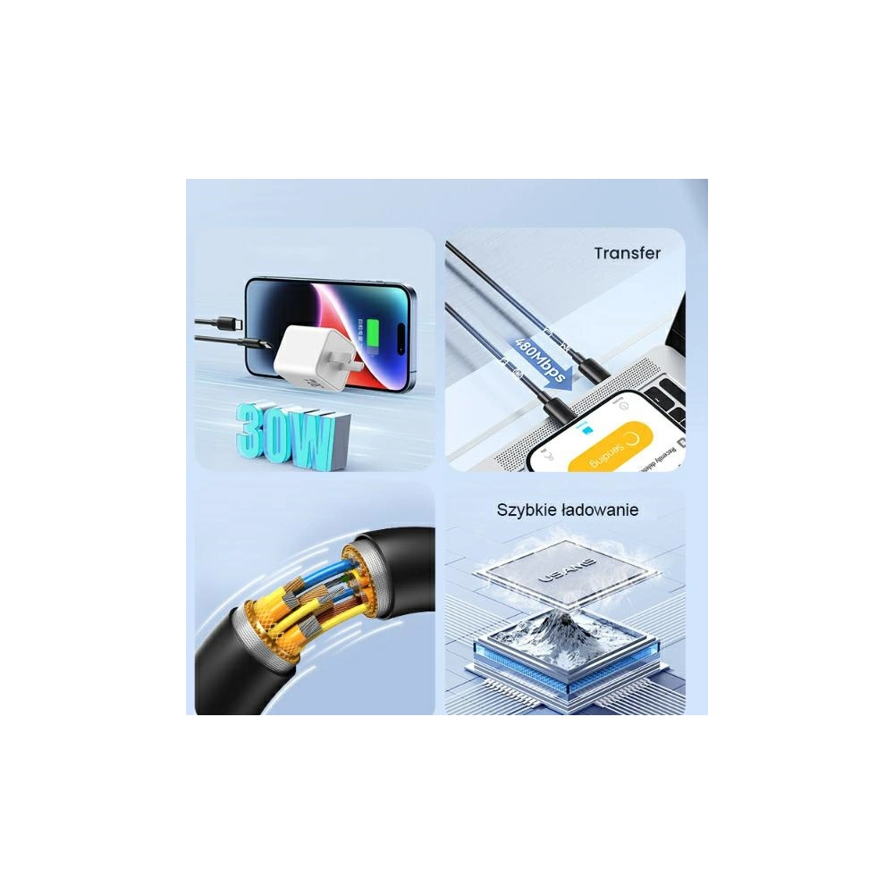 Kabel USAMS YD Series USB-C / USB-C 60W 1m Fast Charging czarny/black