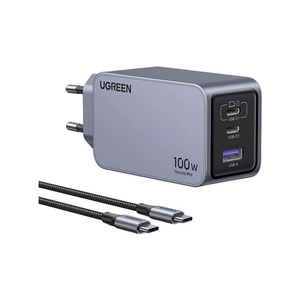 Ładowarka sieciowa UGREEN Nexode Pro 100W GaN USB-A, 2xUSB-C szara