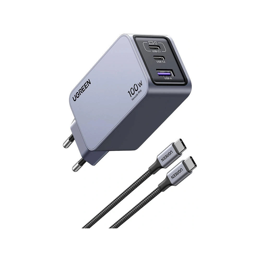 Ładowarka sieciowa UGREEN Nexode Pro 100W GaN USB-A, 2xUSB-C szara