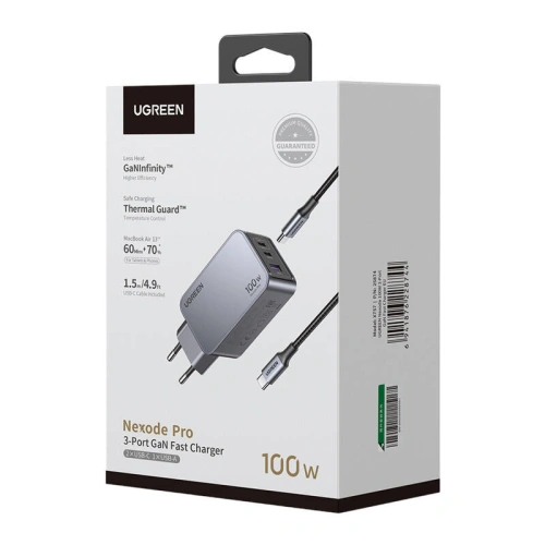 Kup Ładowarka sieciowa UGREEN Nexode Pro 100W GaN USB-A, 2xUSB-C szara - UGR1837 - {ean13} - Sklep Home Screen