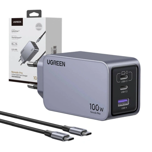 Kup Ładowarka sieciowa UGREEN Nexode Pro 100W GaN USB-A, 2xUSB-C szara - UGR1837 - {ean13} - Sklep Home Screen