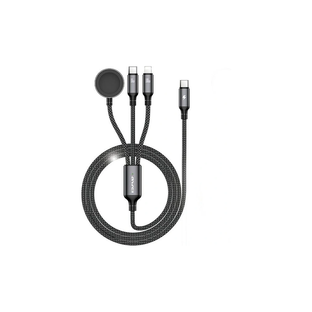 Kabel 3w1 AWEI W23 USB-C 100W / Lightning 10W / Watch 2.5W czarny/black