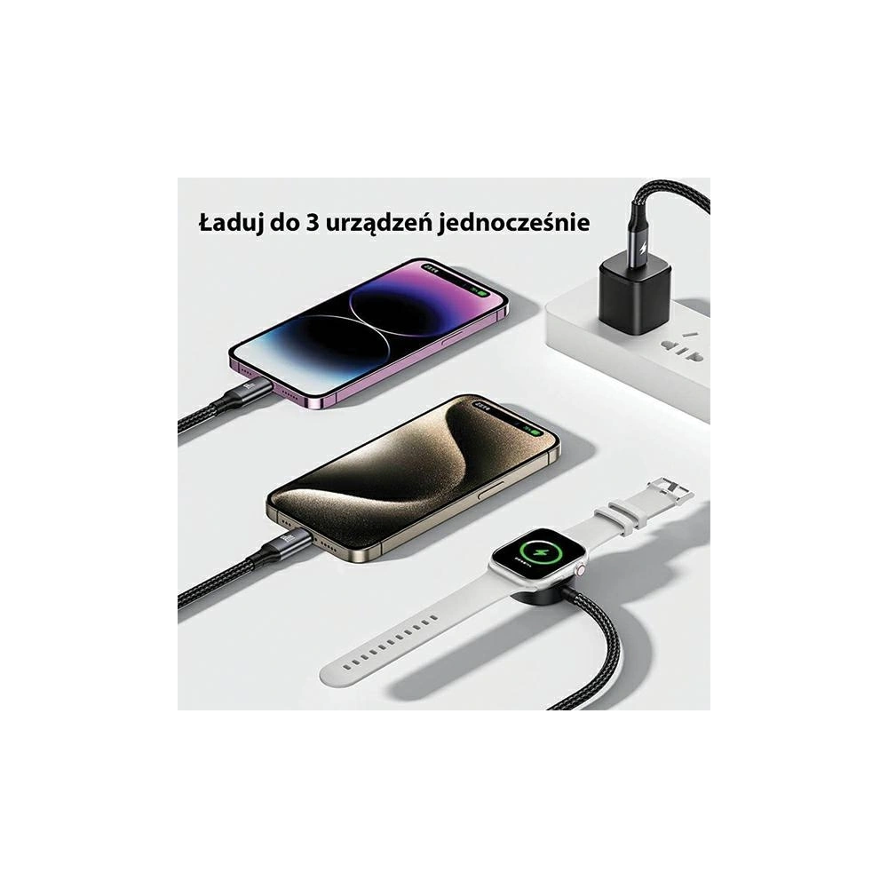Kabel 3w1 AWEI W23 USB-C 100W / Lightning 10W / Watch 2.5W czarny/black