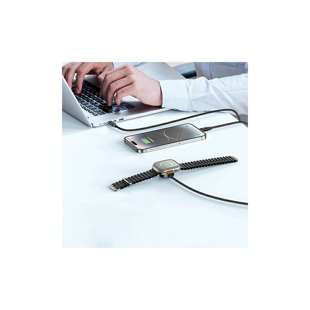 Kabel 3w1 AWEI W23 USB-C 100W / Lightning 10W / Watch 2.5W czarny/black