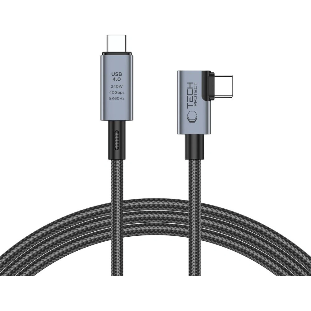 Kabel kątowy Tech-Protect Ultraboost Max L USB-C / USB-C USB 4.0 8K 40Gbps PD 240W 150cm Grey