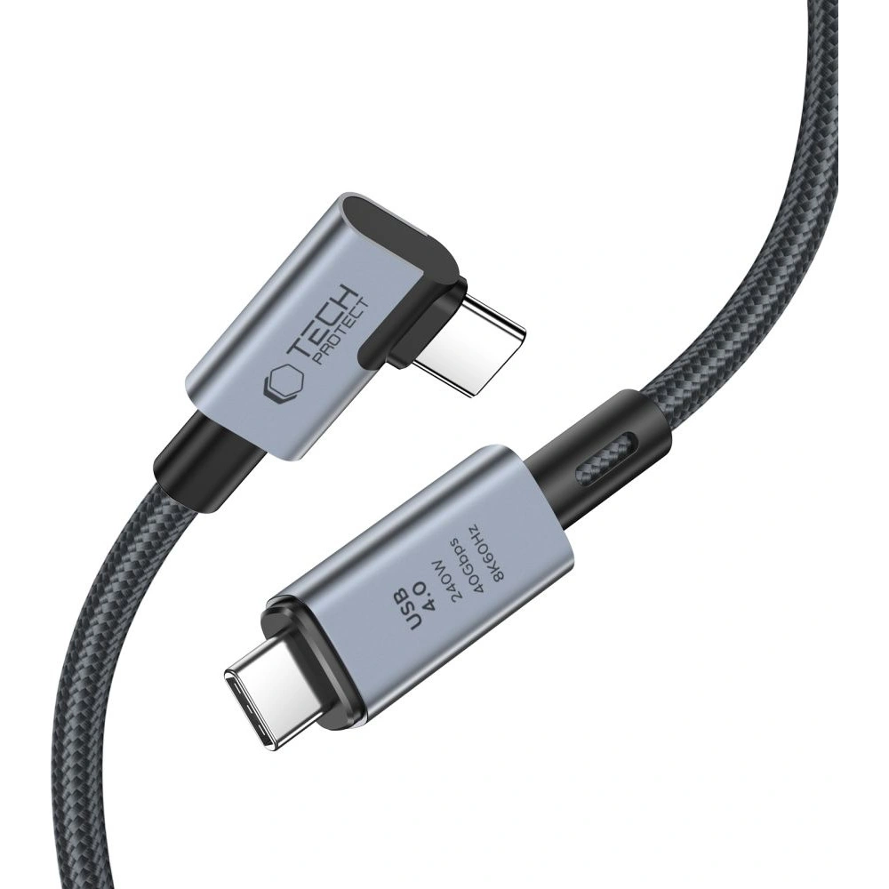 Kabel kątowy Tech-Protect Ultraboost Max L USB-C / USB-C USB 4.0 8K 40Gbps PD 240W 150cm Grey