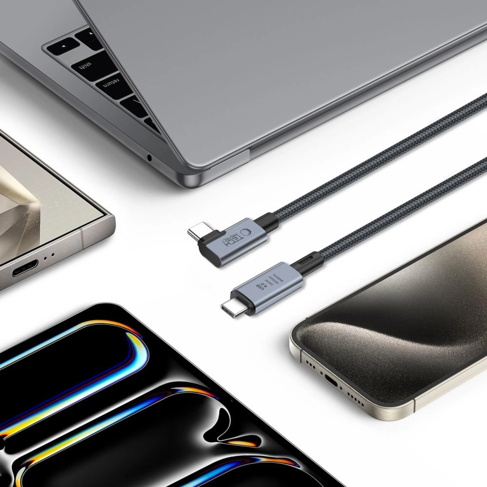 Kabel kątowy Tech-Protect Ultraboost Max L USB-C / USB-C USB 4.0 8K 40Gbps PD 240W 150cm Grey