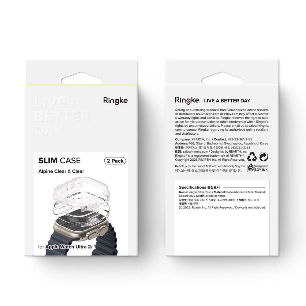 Etui Ringke Slim Apple Watch Ultra 1/2 49mm Clear & Alpine Clear [2 PACK]