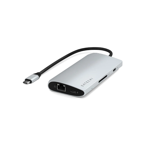 Buy Satechi USB-C Multiport 8K adapter USB-C / USB-C, HDMI, 3xUSB-A 3.2 Gen 2 10Gbps, USB-A 3.2 Gen 1 5Gbps, SD/TF silver - STH138 - {ean13} - Home Screen Store Europe