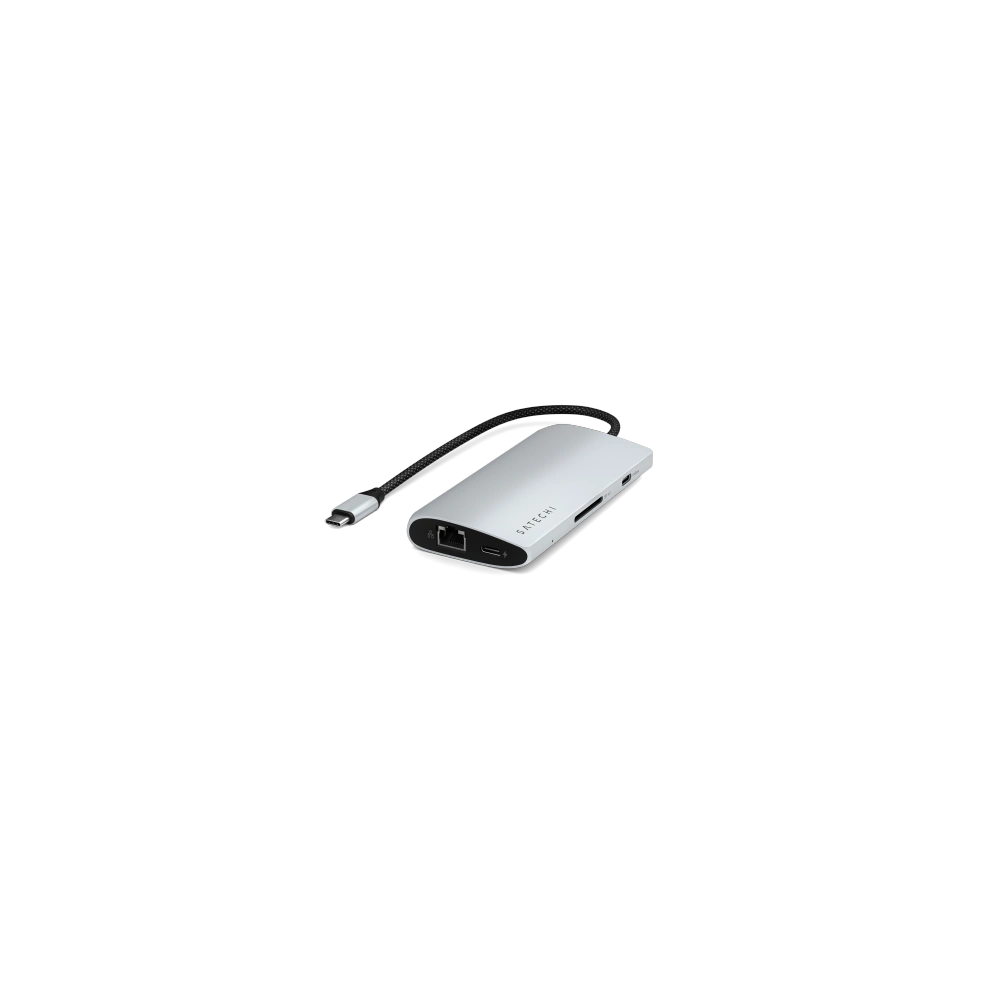 Adapter Satechi USB-C Multiport 8K USB-C / USB-C, HDMI, 3xUSB-A 3.2 Gen 2 10Gbps, USB-A 3.2 Gen 1 5Gbps, SD/TF silver