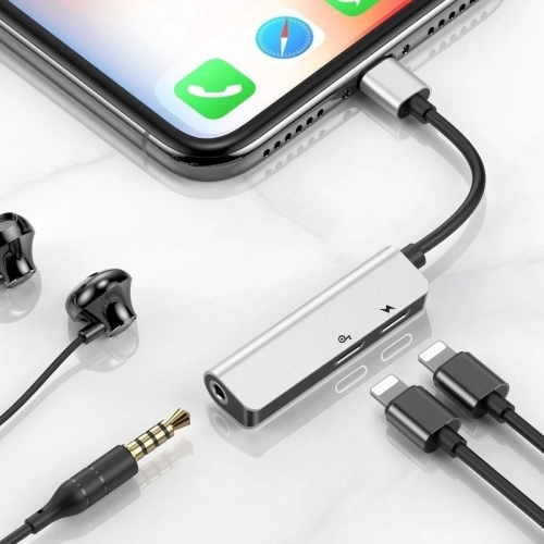 Kup Adapter Audio Baseus L52 Lightning do Mini Jack 3.5mm i 2x Lightning (srebrny) - BSU690SLV - {ean13} - Sklep Home Screen