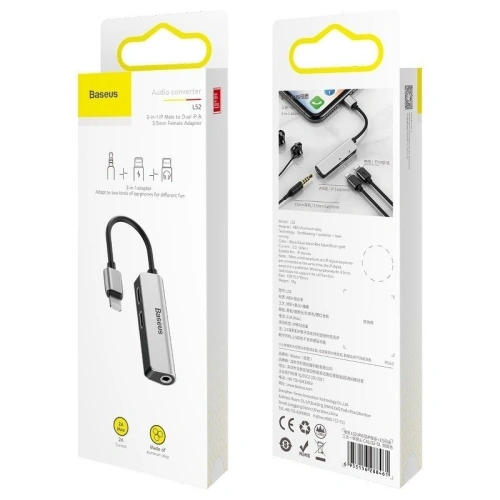 Kup Adapter Audio Baseus L52 Lightning do Mini Jack 3.5mm i 2x Lightning (srebrny) - BSU690SLV - {ean13} - Sklep Home Screen