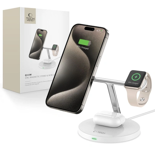 Kup Indukční nabíječka 3w1 Tech-Protect A35 QI 15W Magnetic Magsafe bezdrátová nabíječka + kabel USB-C / USB-C 100cm bílý - THP2852 - {ean13} - Sklep Home Screen