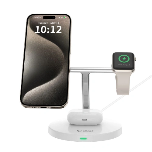 Kup Încărcător inductiv 3w1 Tech-Protect A35 QI 15W Magnetic Magsafe Wireless Charger + cablu USB-C / USB-C 100cm alb - THP2852 - {ean13} - Sklep Home Screen