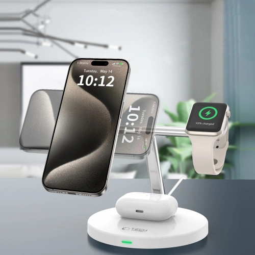 Kup Încărcător inductiv 3w1 Tech-Protect A35 QI 15W Magnetic Magsafe Wireless Charger + cablu USB-C / USB-C 100cm alb - THP2852 - {ean13} - Sklep Home Screen