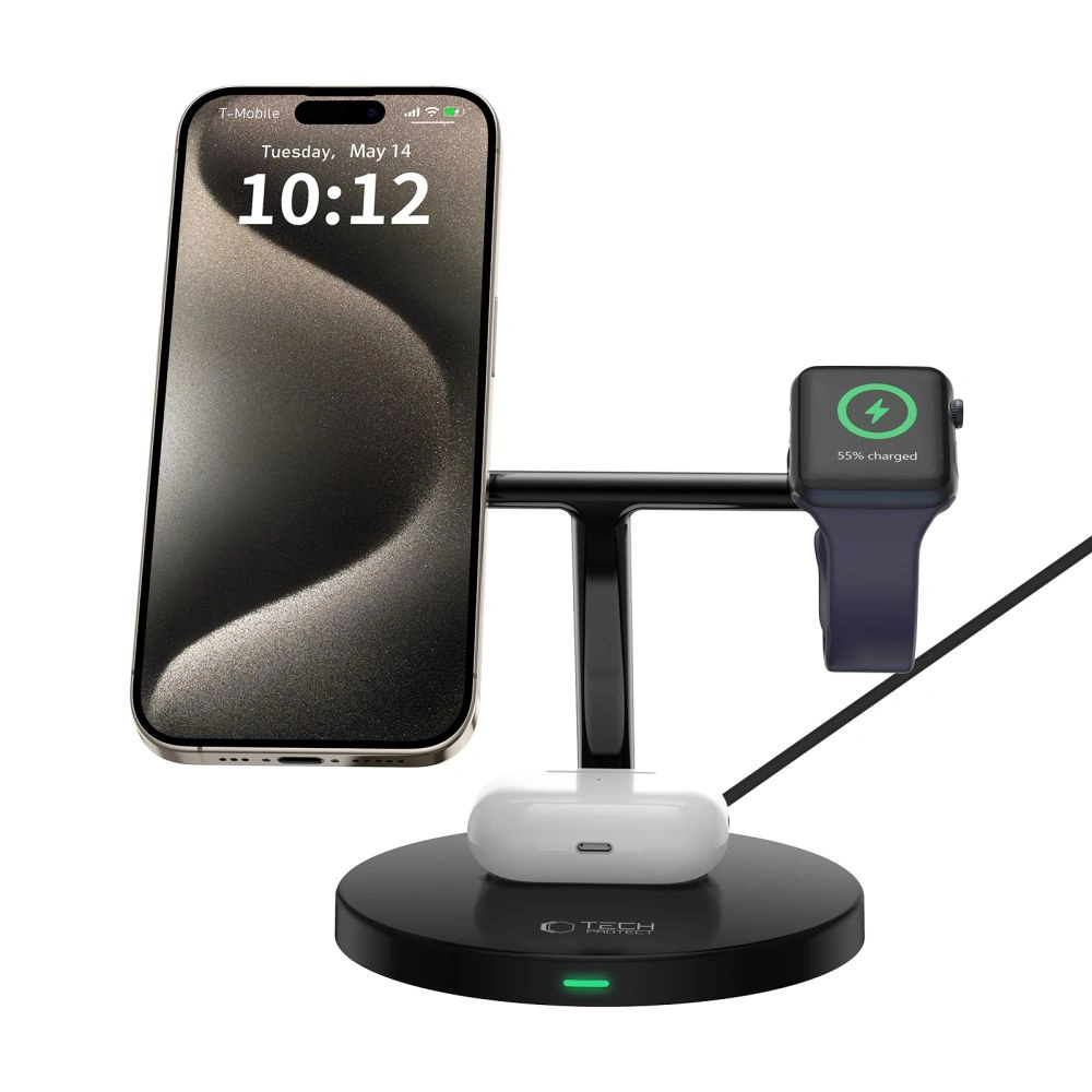 Ładowarka indukcyjna 3w1 Tech-Protect A35 QI 15W Magnetic Magsafe Wireless Charger + kabel USB-C / USB-C 100cm black